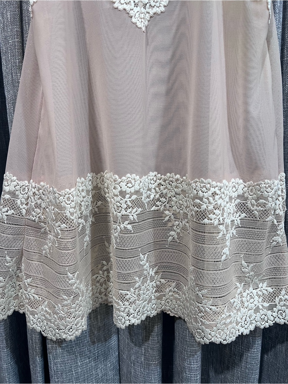 Wacoal Lace Chemise Nightgown Nude Blush Ivory Floral Lace Mesh Slip Size M - Picture 3 of 11